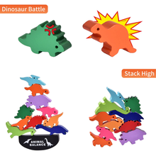 Load image into Gallery viewer, 10 pcs Wooden Animal Balance Dinosaurs Blocks for Toddlers
