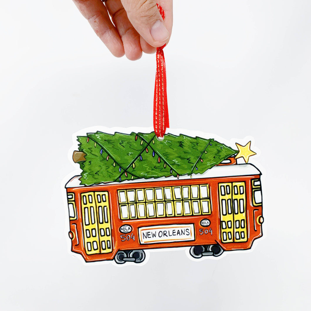 Red Streetcar Christmas Tree Ornament - New Orleans Holiday