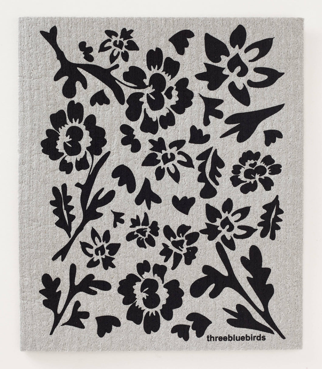 Black Flora on Grey Swedish Dishcloth