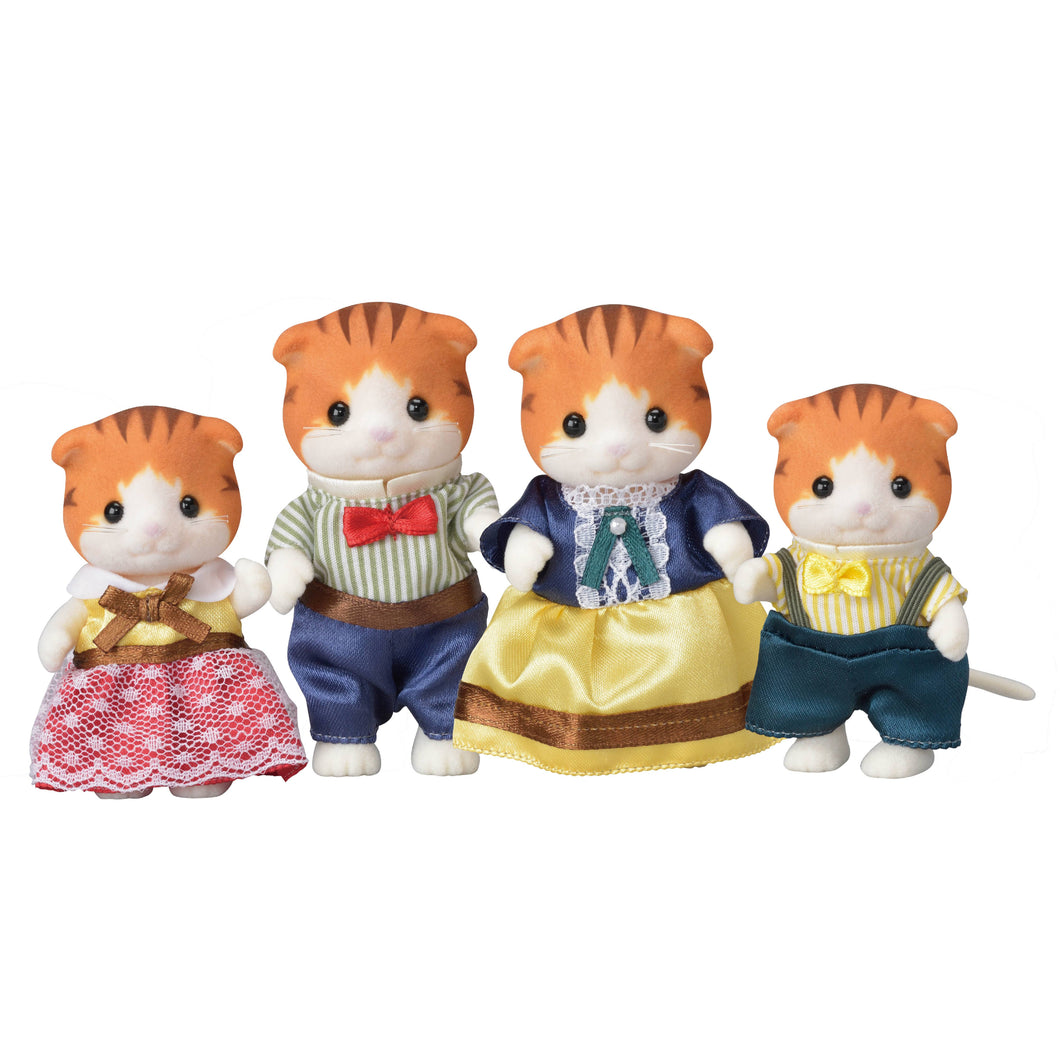 Set of 4 Doll Figures, Orange Cat Family, Collectible Toys